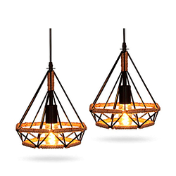 Iluminación colgante lámpara cañamo de techo vintage para Loft luz E27 25 cm 2 piezas Xindaxin®
